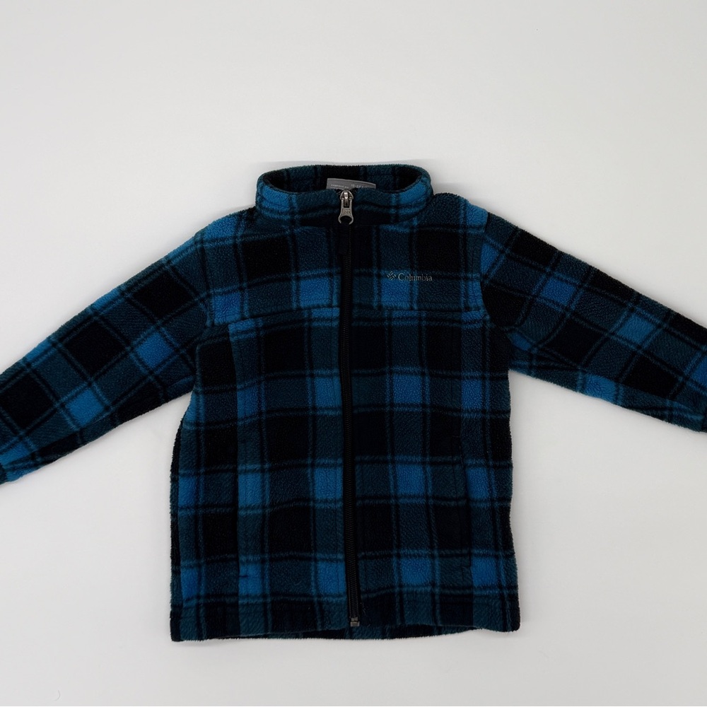 Columbia Baby Blue Black Plaid Fleece Zip Jacket 18–24 Months